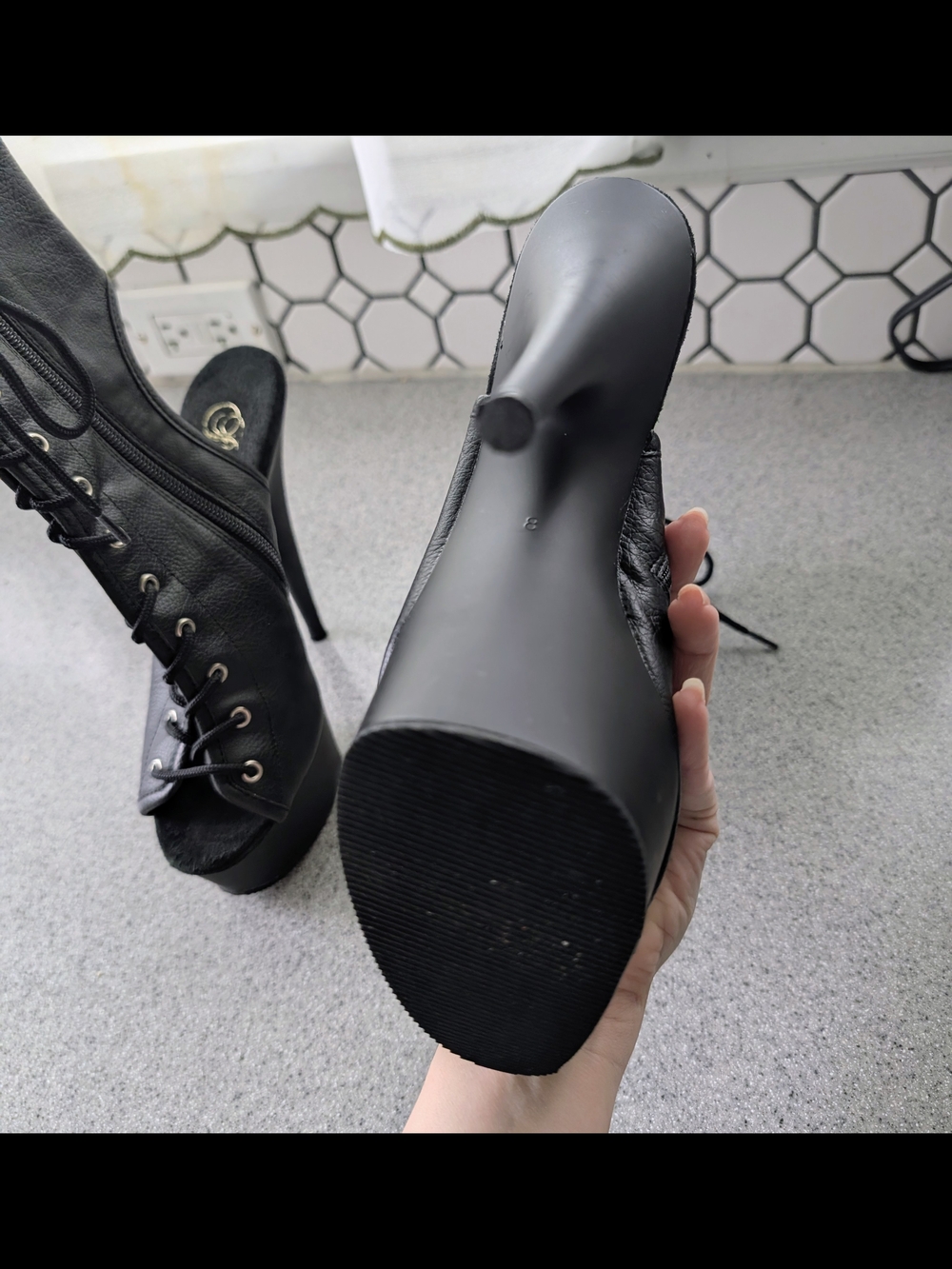 Pleaser Black Lace-Up Stiletto Booties 6 Inch - Picture 7 of 7